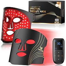 WAYCOM Red Light mask Portable LED Light Mask for Skincare - 400 Beads 850nm Infrared & Red Light Mask at Home with Timing Function Remote & Eye Protection Dark Black