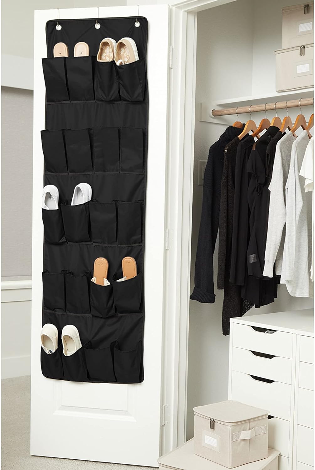 Covermates Keepsakes Over the Door Shoe Organizer – Heavy-Duty Hanging Footwear Storage with 20 Pockets and Stainless Steel Hooks – Space-Saving Closet & Bedroom Organization, Black