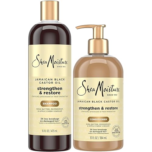 Shea Moisture Jamaican Black Castor Oil Clarifying Shampoo & Conditioner - Strengthen & Restore Sulfate-Free Shampoo & Conditioner Set with Shea Butter, ACV, and Peppermint Oil for Hair (2 Piece Set)