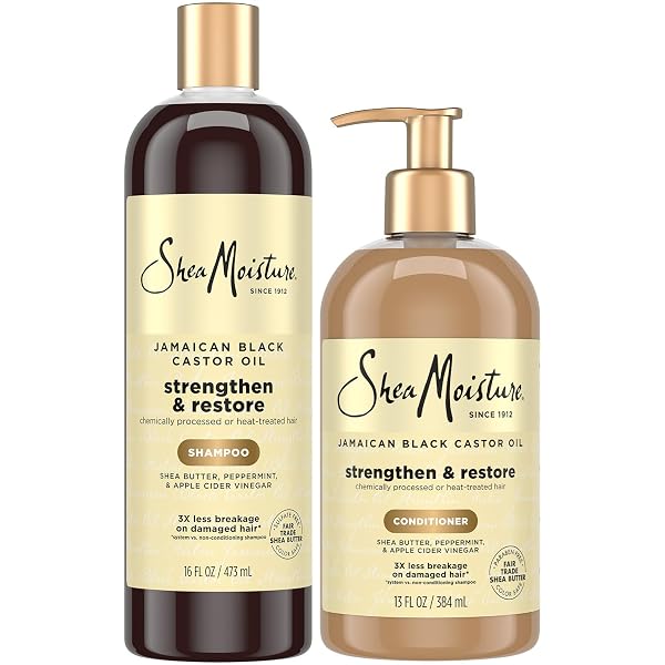 SheaMoisture Jamaican Black Castor Oil Strengthen & Restore Shampoo and Conditioner Set, 24 Oz Ea