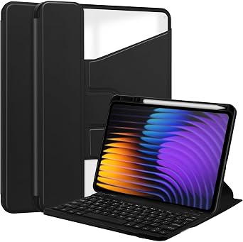 for Xiaomi Mi Pad 7/7 Pro Case 11.2 Inch 2024 Detachable Wireless Keyboard S Pen Holde, 360 Degree Swivel Stand Folio Flip Smart Tablet Cover Auto Sleep/Wake Tablet Case ProtBlack