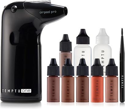 TEMPTU 1 Airbrush Makeup Kit with Cordless Compressor Dark/Deep 11 Piece Portable Airbrush Machine Foundation 3 Shades Blush Bronze Instant Concealer