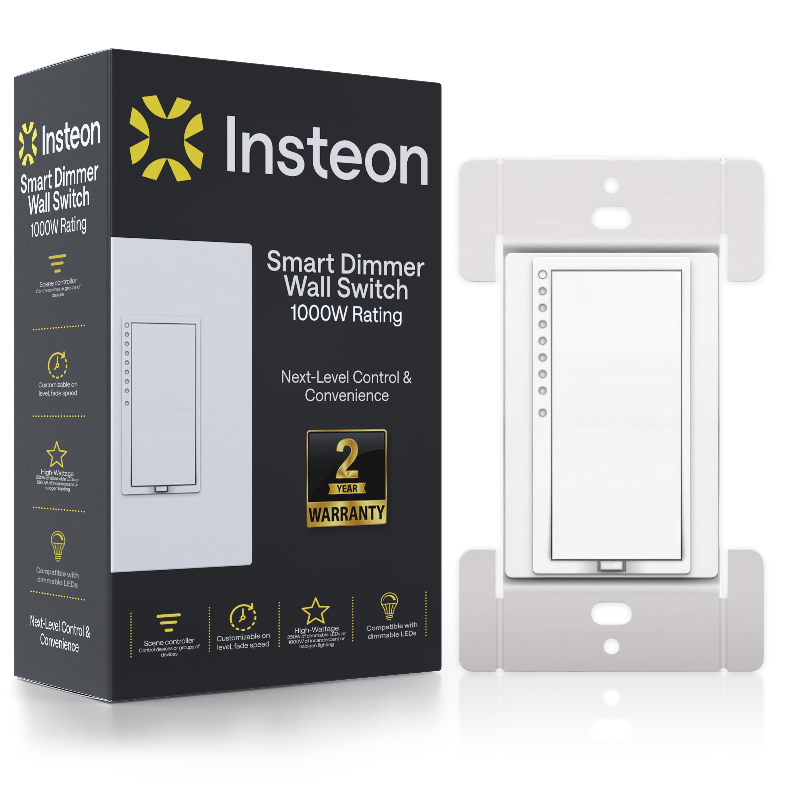 Insteon Smart Dimmer High Wattage Wall Switch, 1000 Watt, 2477DH (White) - Insteon Hub required for voice control with Alexa & Google Assistant White Dimmer Switch- 1000 Watt