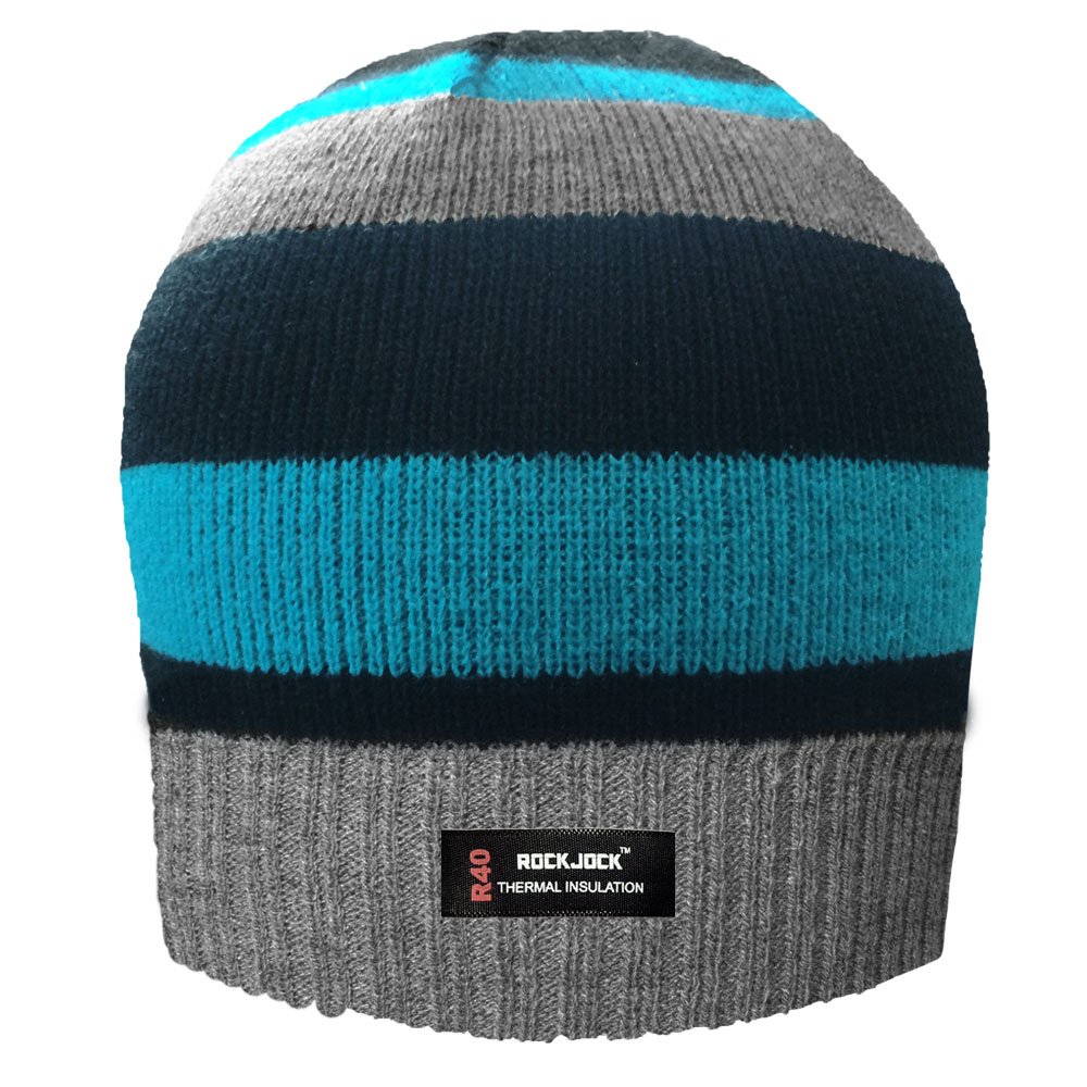 ROCKJOCK R40 Boys Knitted Striped Winter Beanie HAT with R40 Advanced Thermal Insulation Turquoise