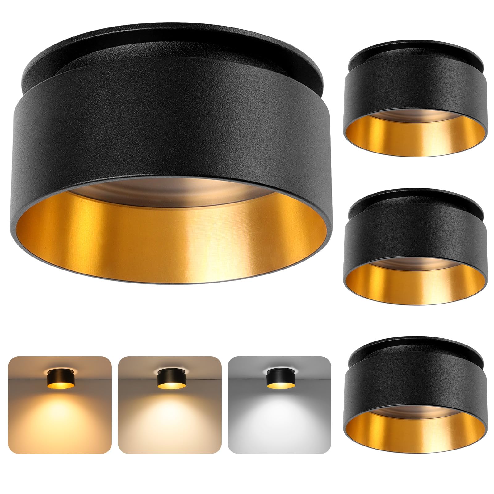 KYOTECH Faretti led Soffitto Moduli LED Sostituibili,Faretto Led Interno Dimmerabile,Regolabile 3000K/4000K/6500K,Faretti Led da Incasso per Cartongesso, 4.9W 500LM,Diametro Foro 65-68mm Set di 4