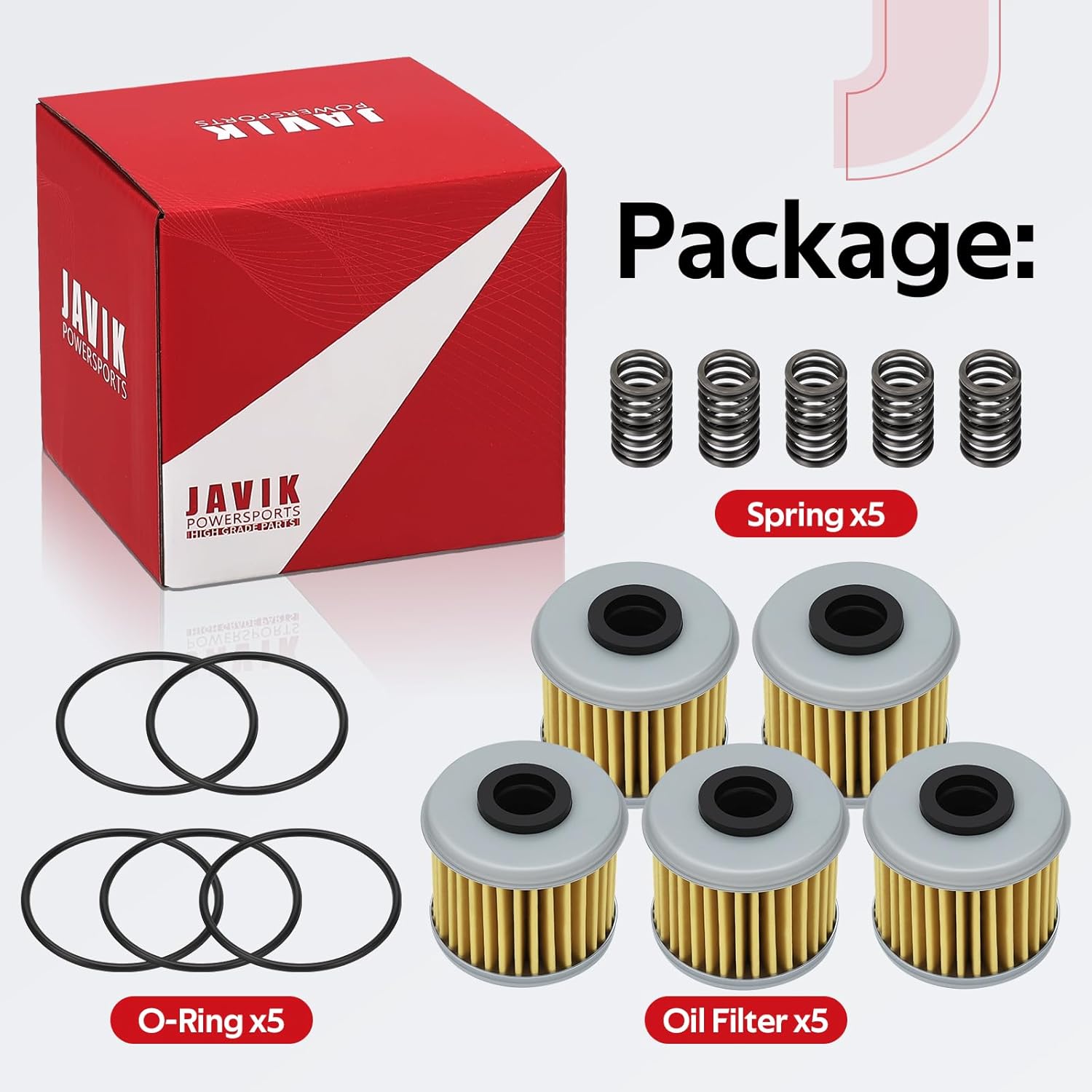 JAVIK 5PSC Oil Filter O-Ring Spring For Honda CRF250X CRF250R TRX450R CRF150R CRF250RX TRX450ER CRF450 2002-2024 O.E.M# 15412-MEN-671