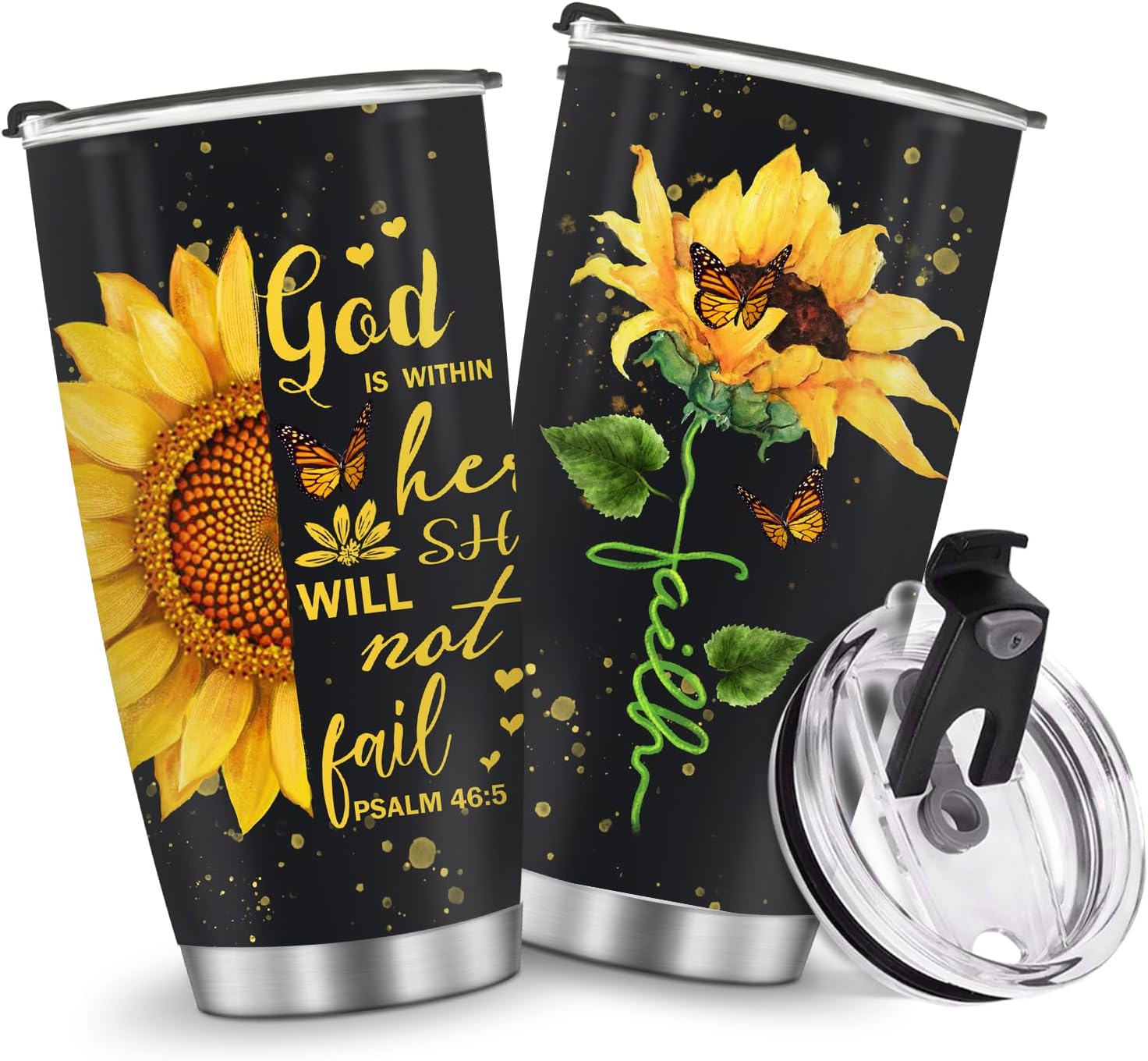 Butterfly Sunflowers 20oz Insulated Tumblers Mug Cup Elegant Girls Gifts for Women Mom Travel Essentials Accessories Must Have Cold Iced