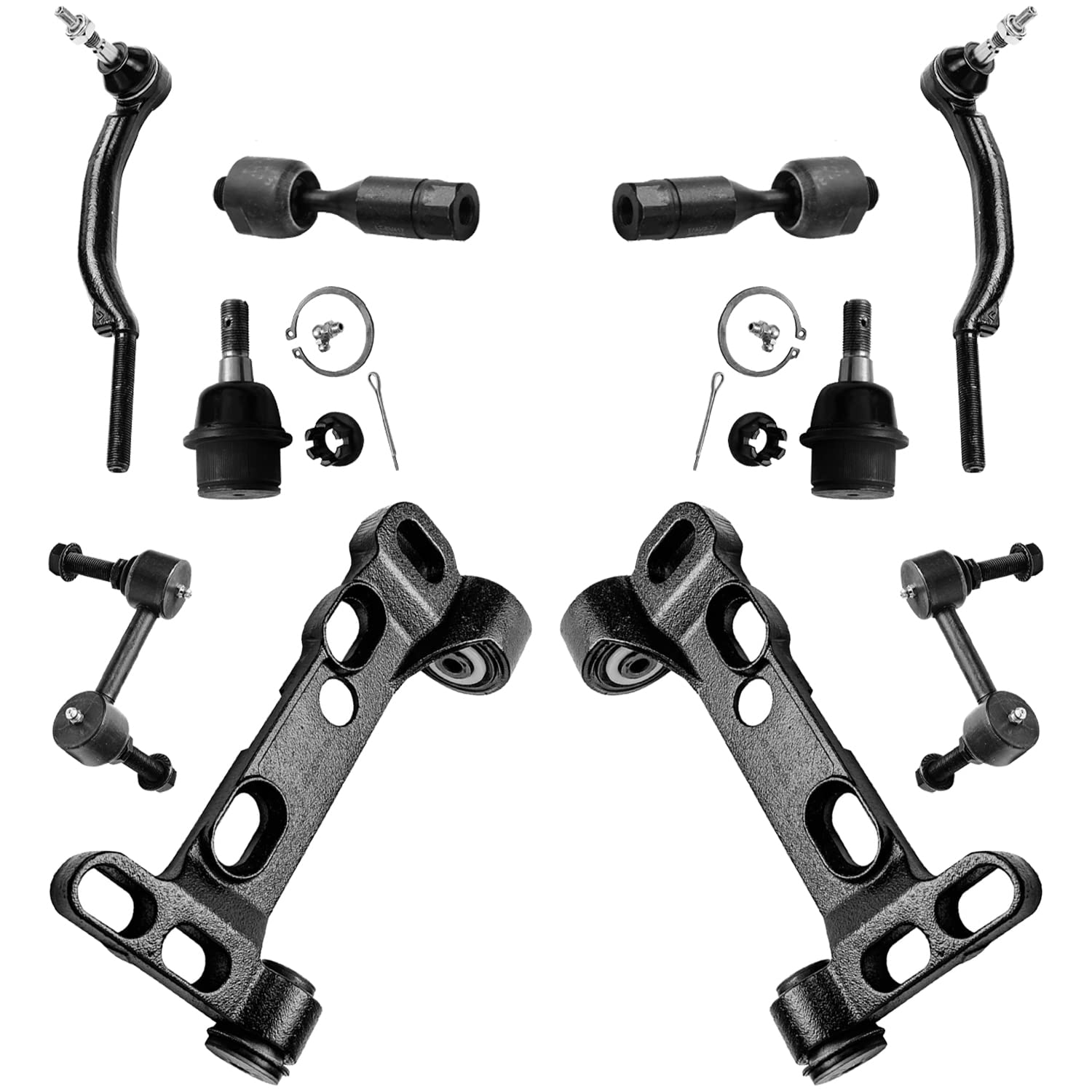 Detroit Axle - 14mm Front Inner &amp; Outer Tie Rods + Lower Control Arm