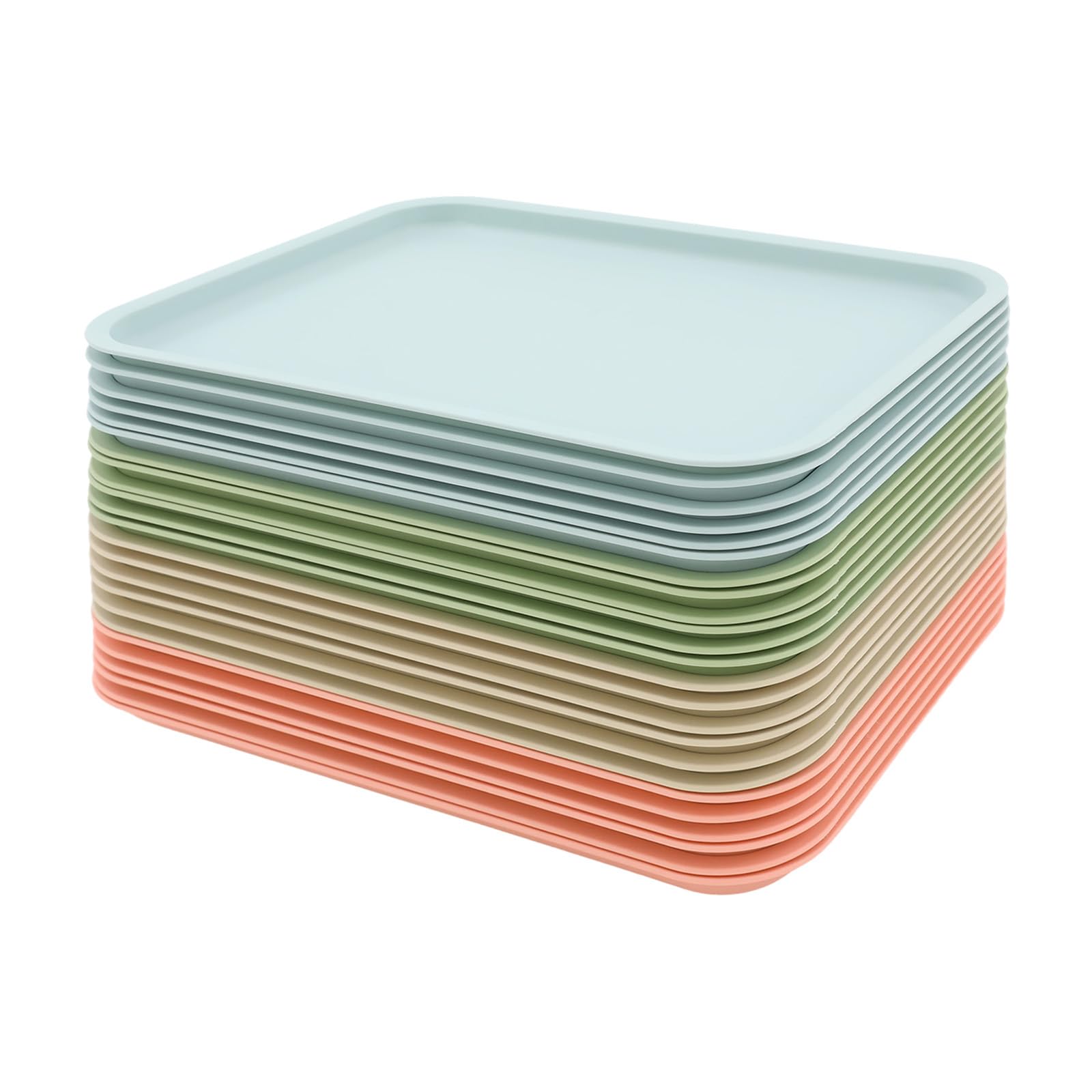 Bandeja para servir 36 x 27 cm, plástico PP, juego de 24 unidades, 4 colores, resistente, antideslizante (rosa, verde, azul y caqui)