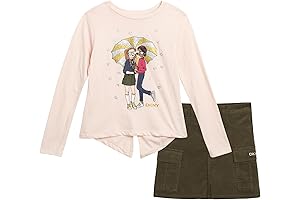 DKNY Girls' Long Sleeve T-Shirt & Button Front Corduroy Skirt Set (7-12)
