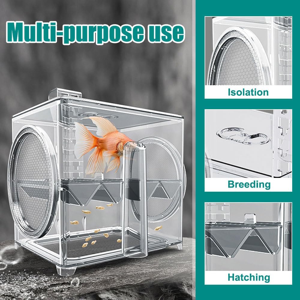 Aquarium Fish Breeding Box, Suspended Fish Tank Hatchery Incubator with Permeable Hole, Acrylic Hatching Isolation Box for Young Fishes Shrimp Betta