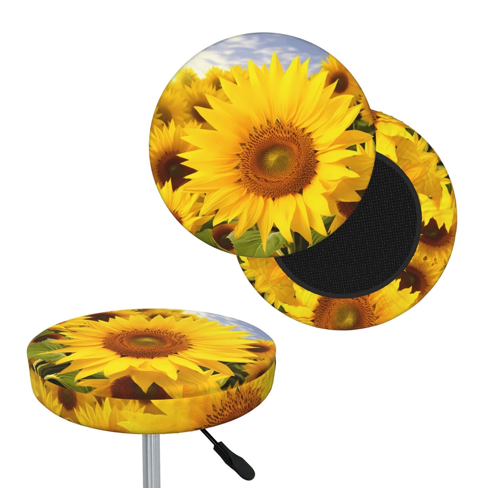 FodPand Sunflowers Bar Stool Cover Round Elastic Stool Cushion Covers Washable Bar Stool Chair Slipcover Stretch Stool Seat Covers for 12-14 Inch Chair