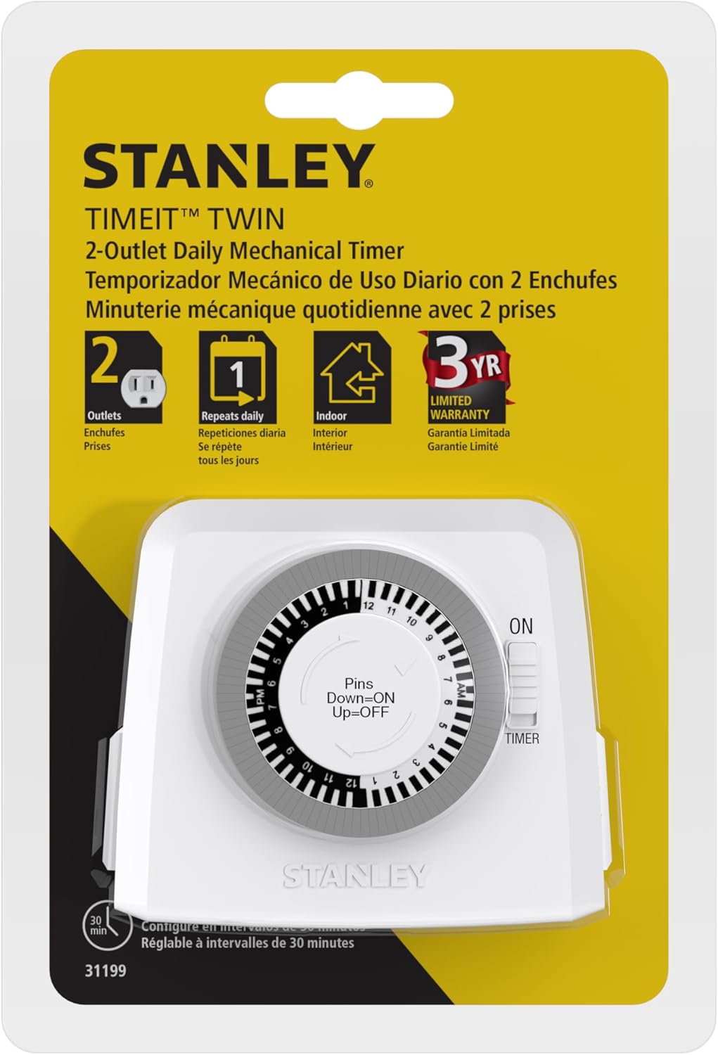 Stanley 31199 TimeIt Twin 2-Outlet Grounded Mechanical Timer