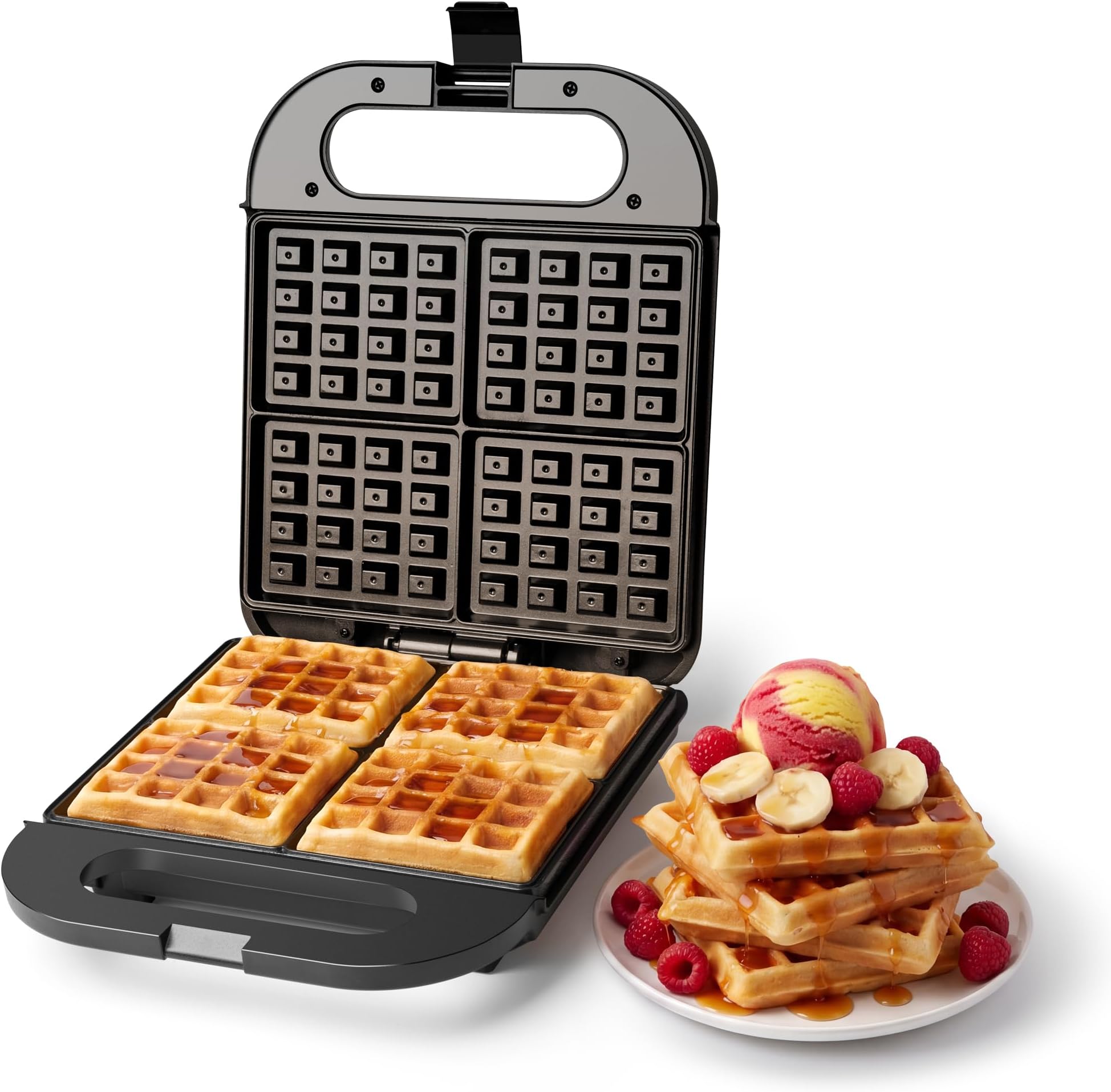 VonShef Quad Belgian Waffle Maker 1100W €“ Compact Design with Non-stick Coating & Automatic Temperature Control