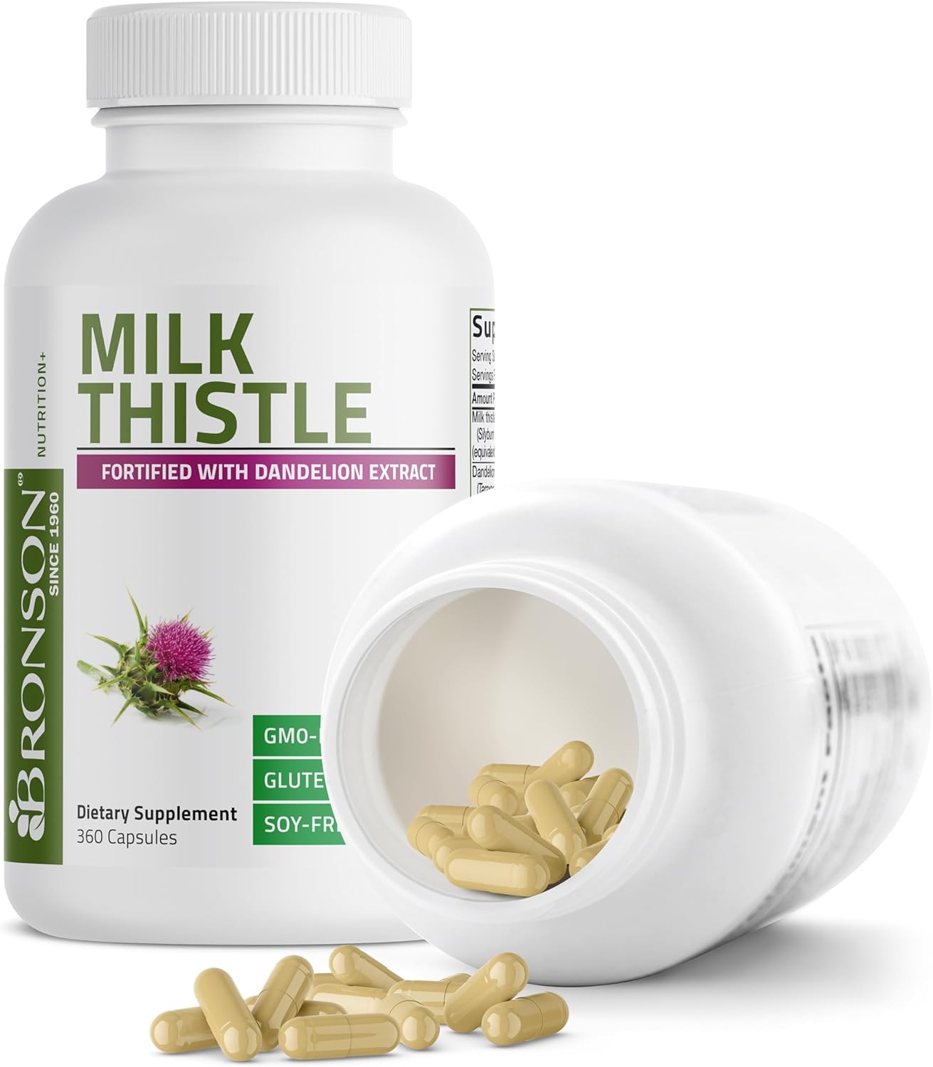 Bronson Milk Thistle Silymarin Marianum & Dandelion Extract Liver Health Support, Antioxidant Support, Detox, 360 Capsules