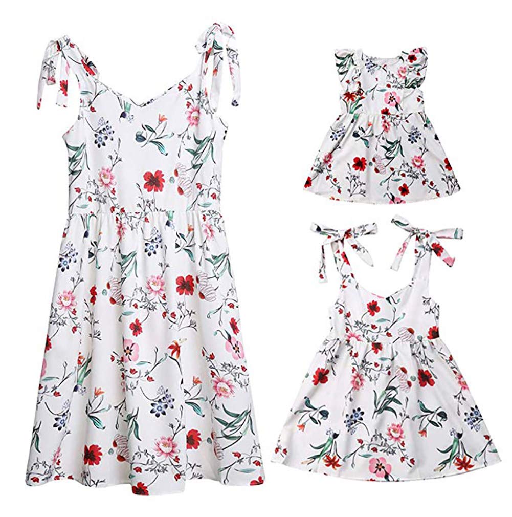 Loalirando Madre e Hija Vestidos de Verano Estampado Floral Vestidos Familiares Mangas Cortas Chica Vestido de Princesa/Vestido de niña de Verano/Vestidos de Mujer Elegante Verano