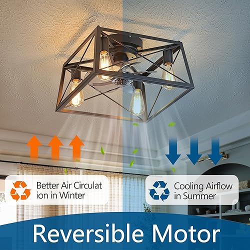 Miniatura 2 de Ventilador de techo rústico con luz, ventilador de techo enjaulado de nogal de 4 luces con luces y control remoto, ventilador de techo rústico para