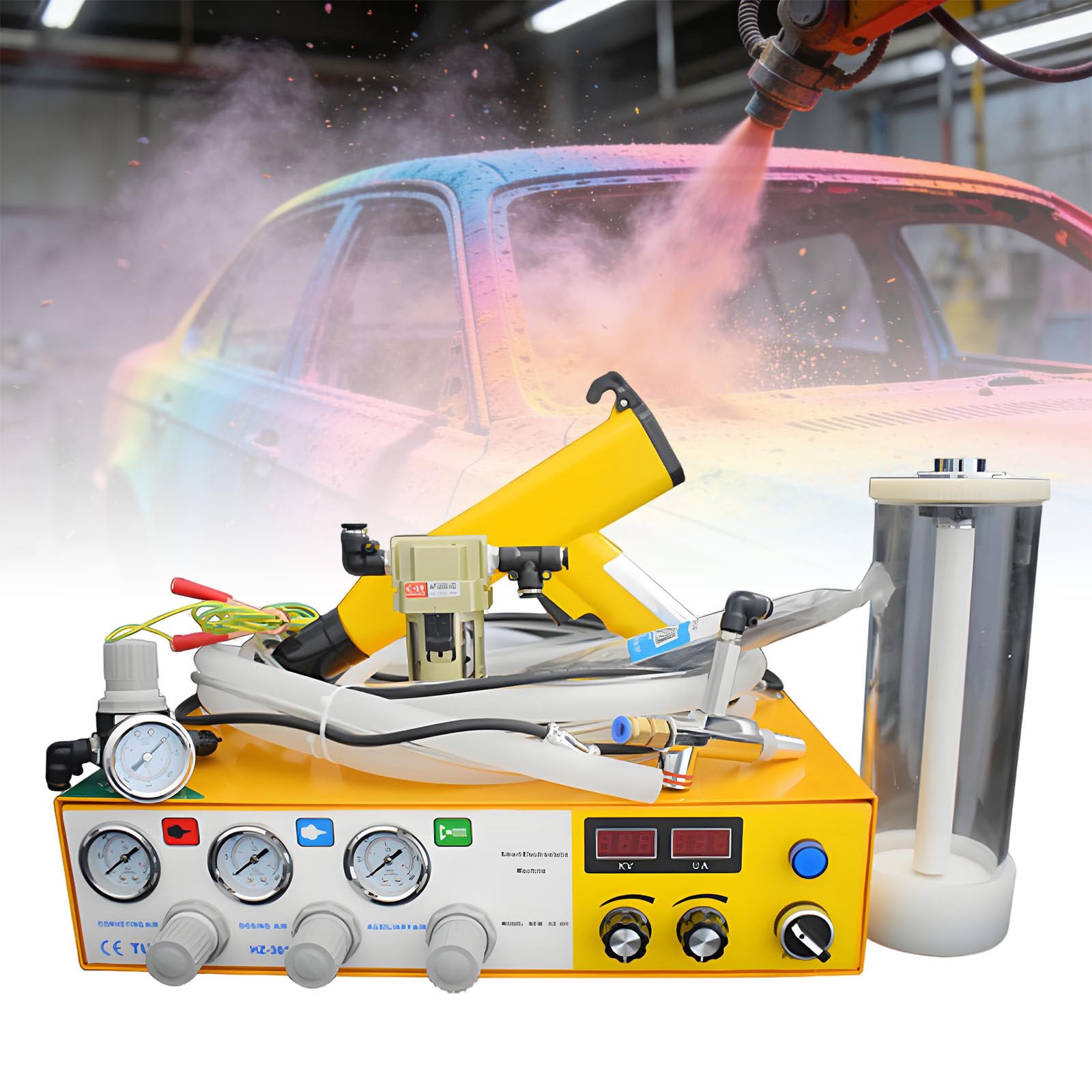 Ymnogjie Electrostatic Powder Coating Machine,Adjustable Paint Gun,Portable Powder Coating System with Foot Switch for Automotive,Industrial,DIY,Marine,Home,Garden