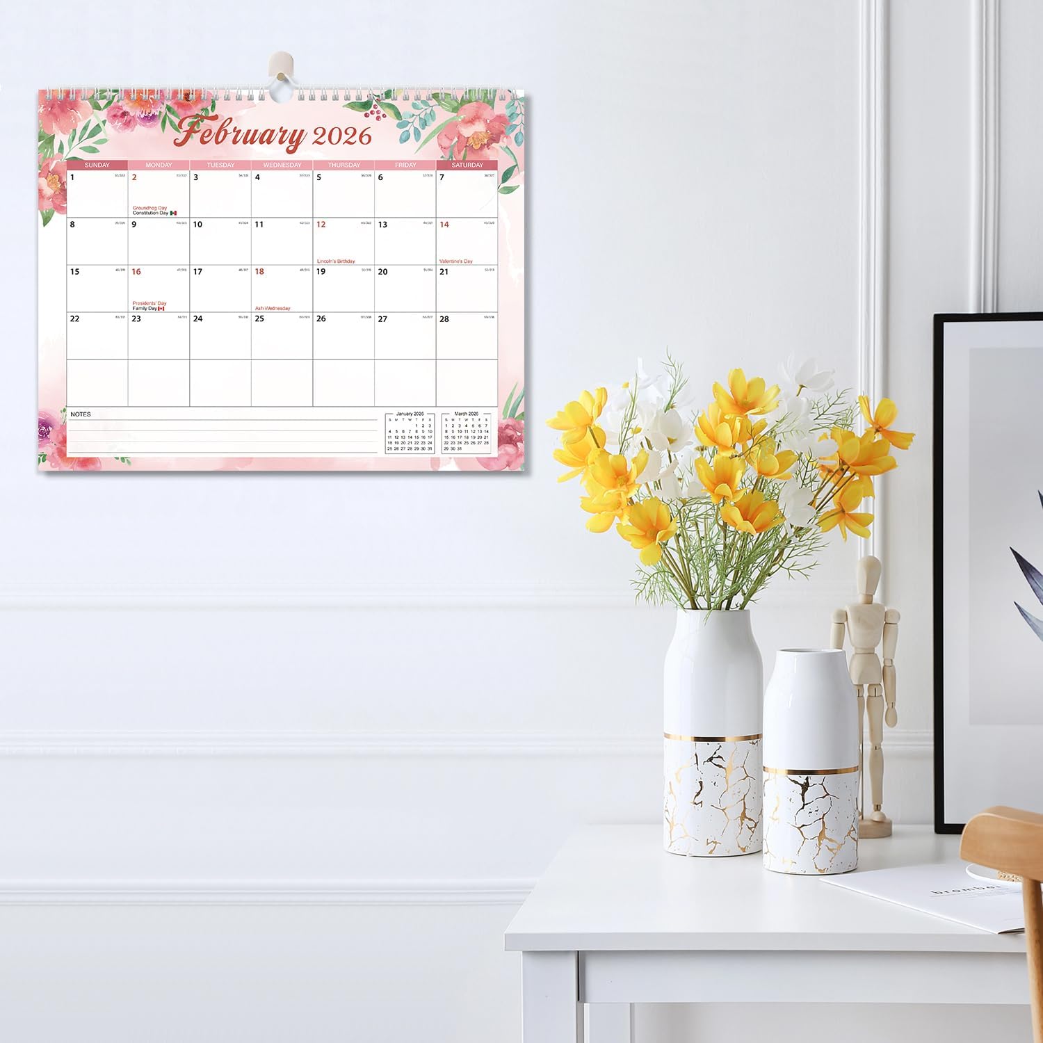 2026 calendar, wall calendar 2026-2027, 11" x 14.2" monthly desk calendar for home and office, 18 months from january 2026 to june 2027 with vacation overview flower (jan 2026 - jun 2027)
