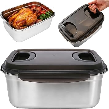 7500ML Stainless Steel Food Storage Container with Airtight Lid & Handle, 254 oz Extra Large Metal Meal Prep Container, Oven Safe Roasting Pan for Turkey, Baking, Marinating & Potluck Party