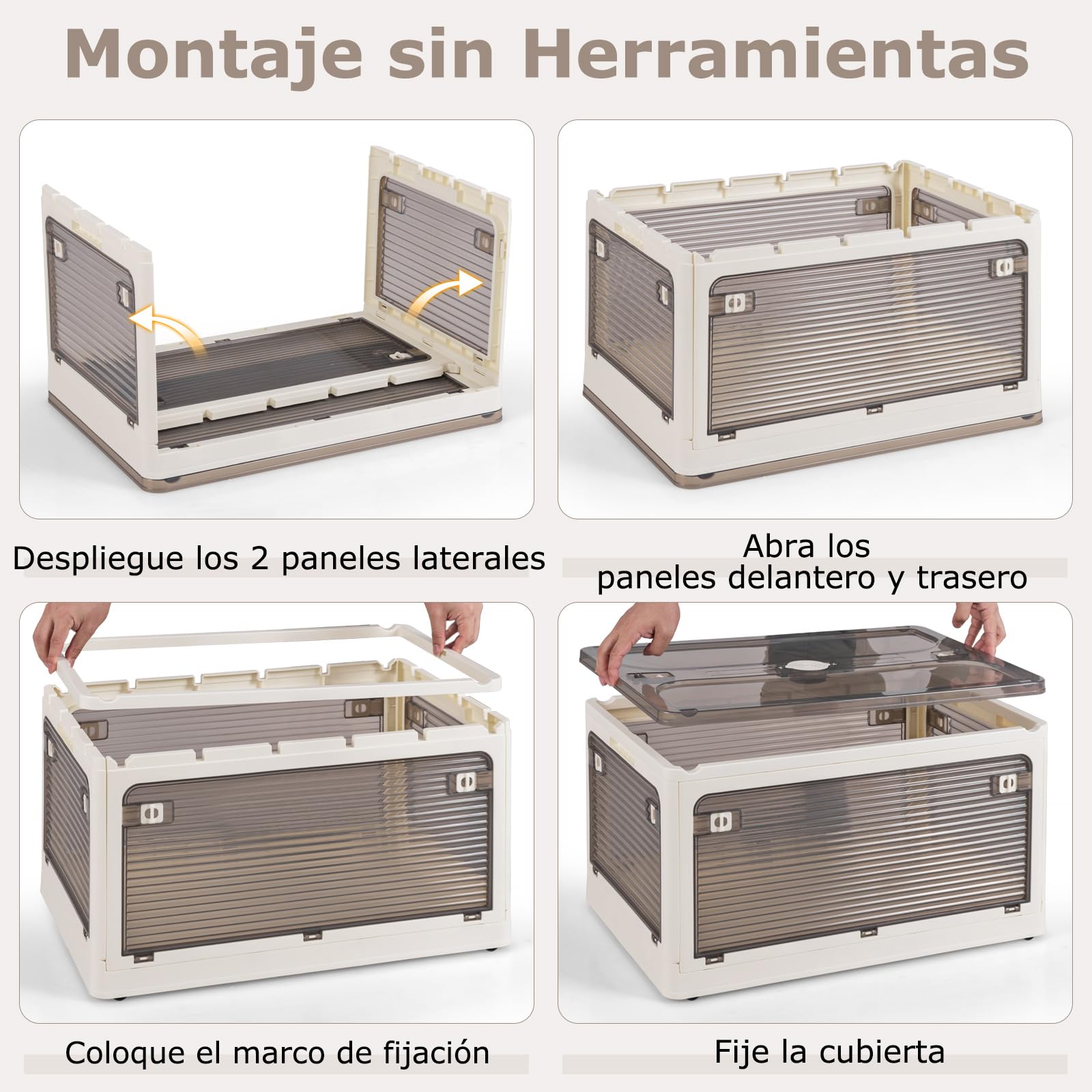 COSTWAY Paquete de 3 Contenedores Apilables con Tapa, Caja de Plástico Plegable con 5 Métodos de Apertura, Organizador Plegable con Ruedas para Dormitorio, Sala de Estar, Cocina (132L)