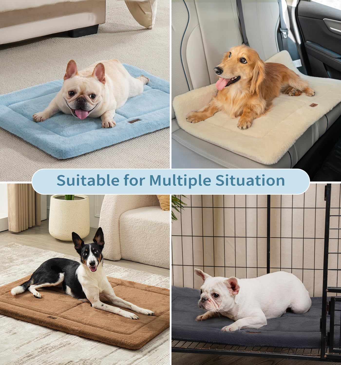 MADE 4 PETS Dog Crate Pad Bed for Small Dogs, Washable & Reversible, Anti-Slip Kennel Mat for Cozy Sleeping, Soft Fluffy Dog Bed for Indoor & Outdoor Use, 24"x18", Blue