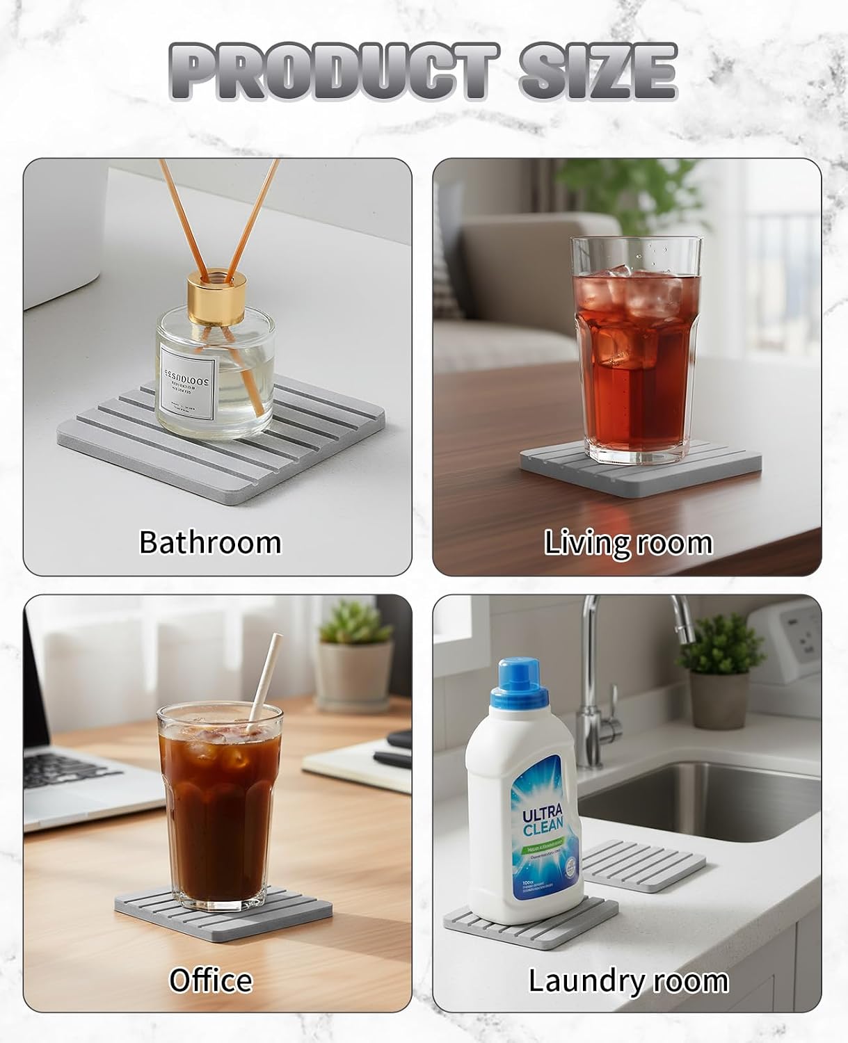 3PCS Stone Drying Tray for Kitchen Counter, Diatomite Fast Water Absorbing Coasters for Bathroom Sink