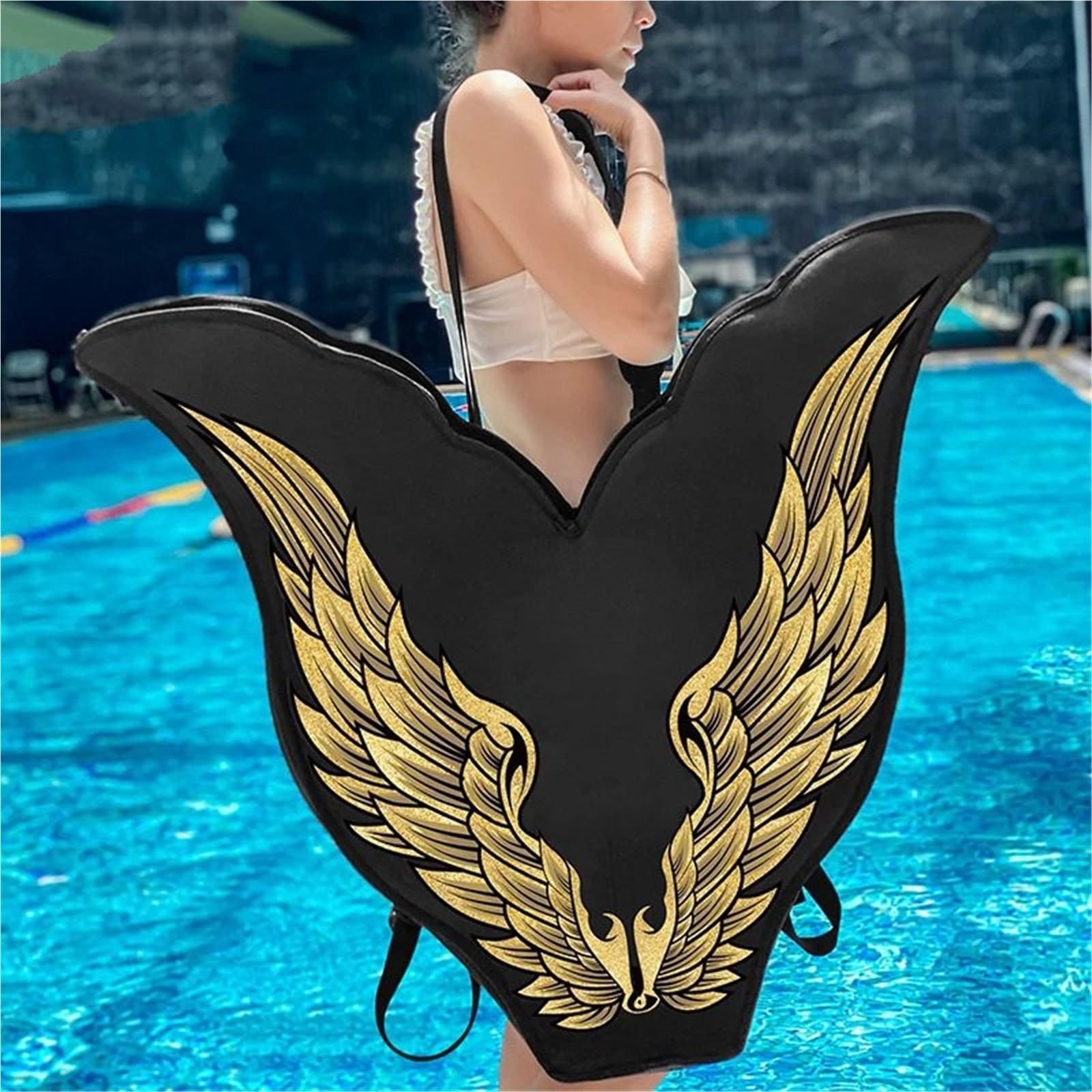 Swim Bag Bolsa Plegable para Aletas de apnea con Forma de Sirena, Bolso de Hombro con Forma de Cola de pez, Bolsa de Transporte para Aletas Aire Libre Dry Bag(White Wings)