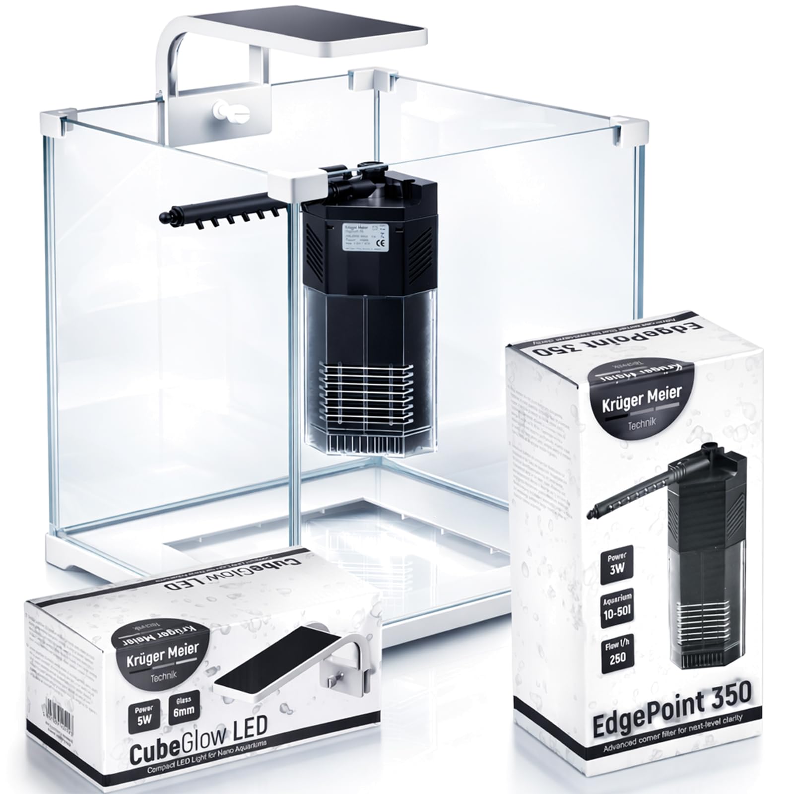 Kruger Meier Shrimp!One Pro 30 Aquarium Komplettset 15L – Nano Aquarium mit LED Beleuchtung und Innenfilter für Garnelen & Fische