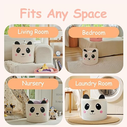 Miniatura 37 de OMERAI Cesta de animales para gatos, bonita canasta de manta grande tejida de cuerda de algodón, almacenamiento de juguetes para decoración del Gris