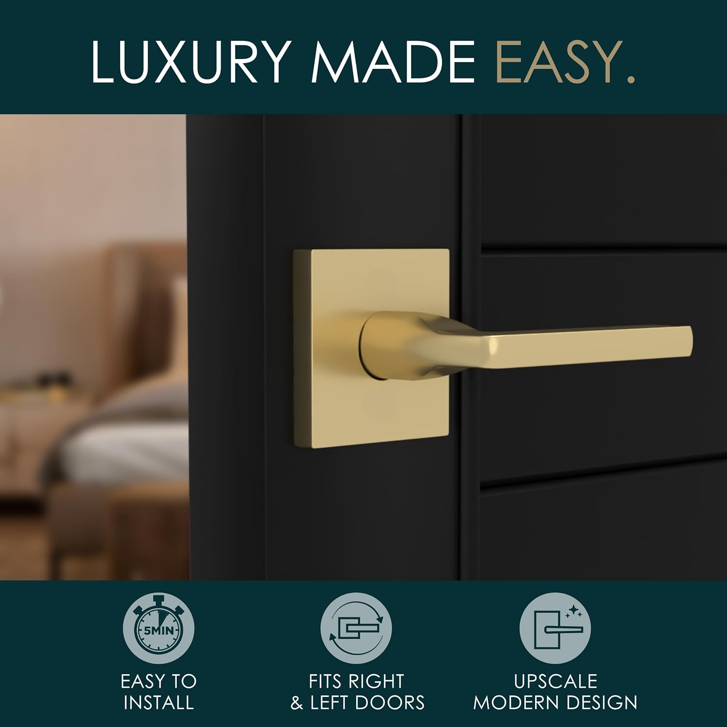 Prime Dummy Lever, Door Handle for Closet or French Doors, Single Side Door Levers, Non-Turning, Fits All Standard Door Sizes, Covered Screws Included - Satin Brass (2 Pack) 5"