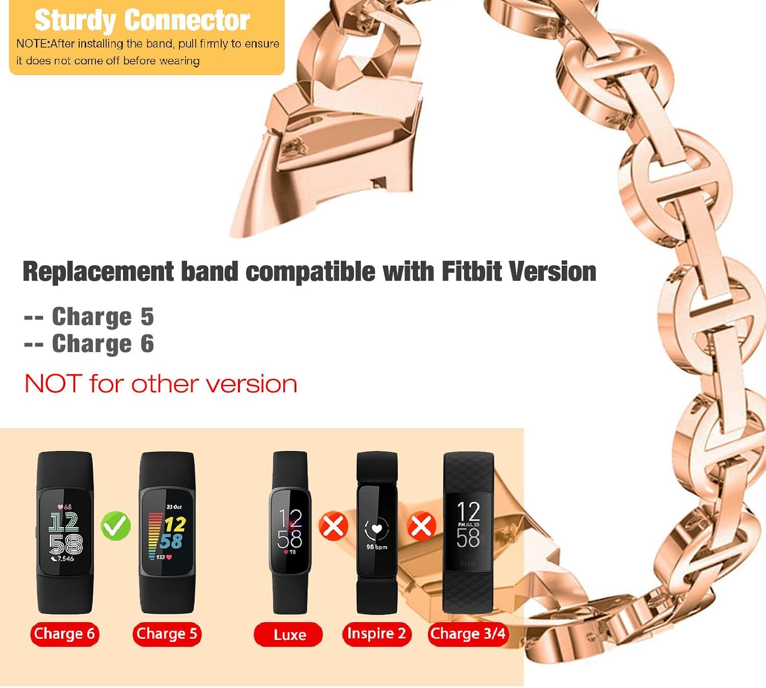 Abanen Crystal Alloy Bands for Fitbit Charge 6 / Charge 5, Bling Bands Adjustable Women Hollow-carved Lightweight Wristbands Strap Bracelet for Fitbit Charge 5 Advanced Tracker image 2