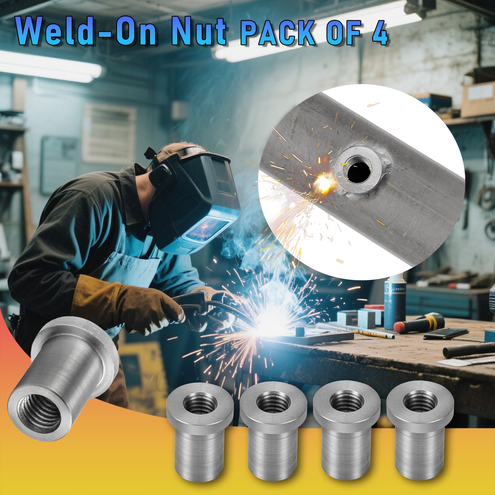Weld-On Nut 1 2-13 Thread Long Threaded Stepped Female Weld Nut Steel Chassis Mount Tab Pack of 4 — view 4