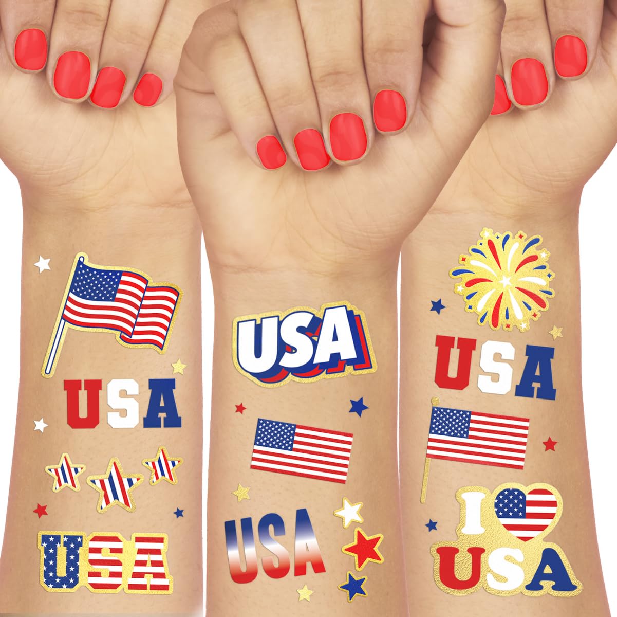 xo, Fetti Fourth of July Decorations Tattoos - 70 styles | Red White and Blue Party Supplies, 4th of July, USA Flag, Memorial Day