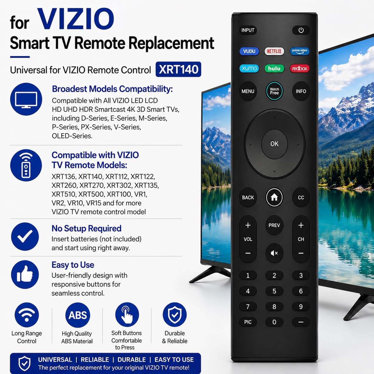 Universal VIZIO Remote Control Replacement - D, M, P, V Series LED LCD HD 4K UHD HDR Smart TVs thumbnail