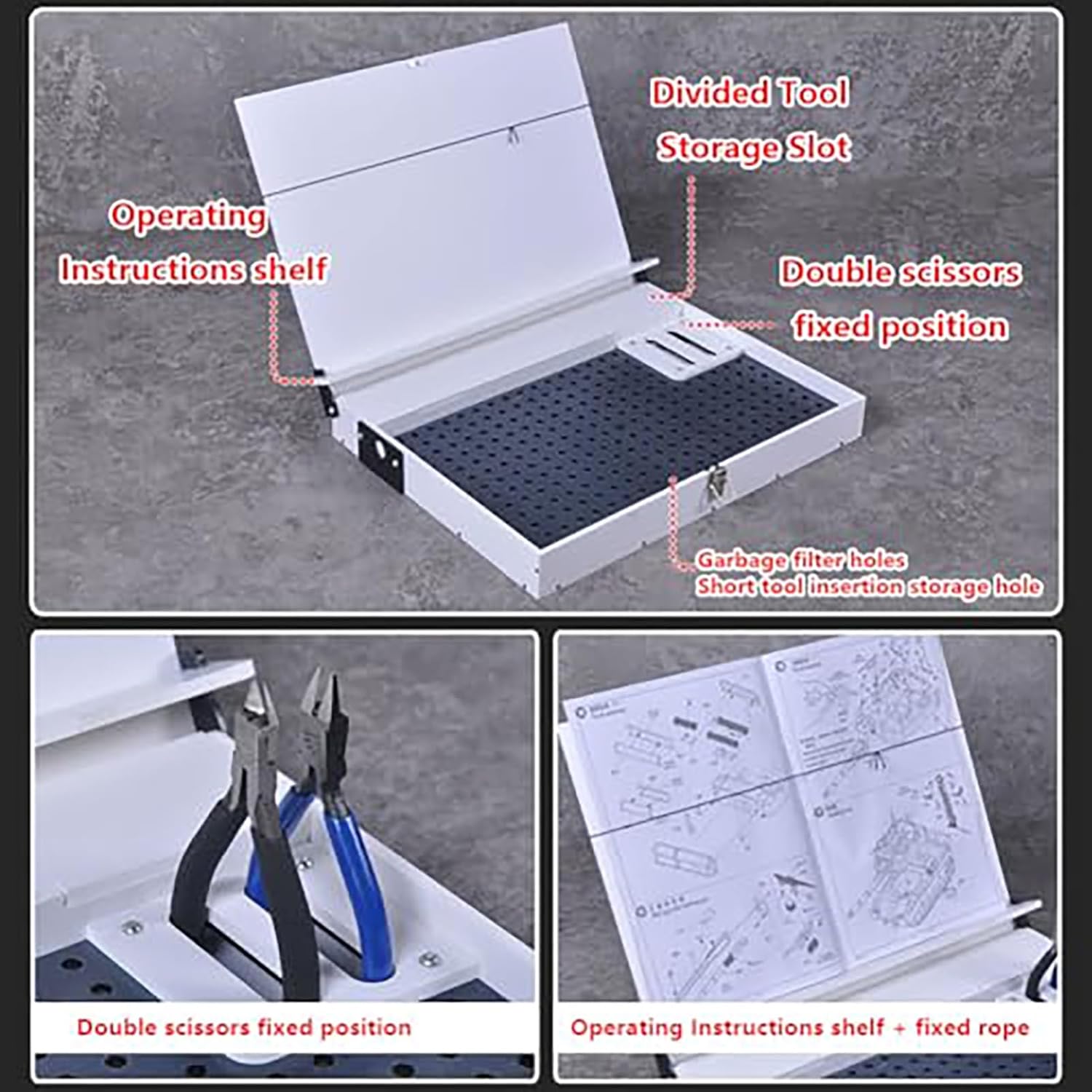 Model Kit Tool,Model Building Box with Storage Container Precision Parts Workstation,Pliers Rack Tool Drawer,Model Work Table