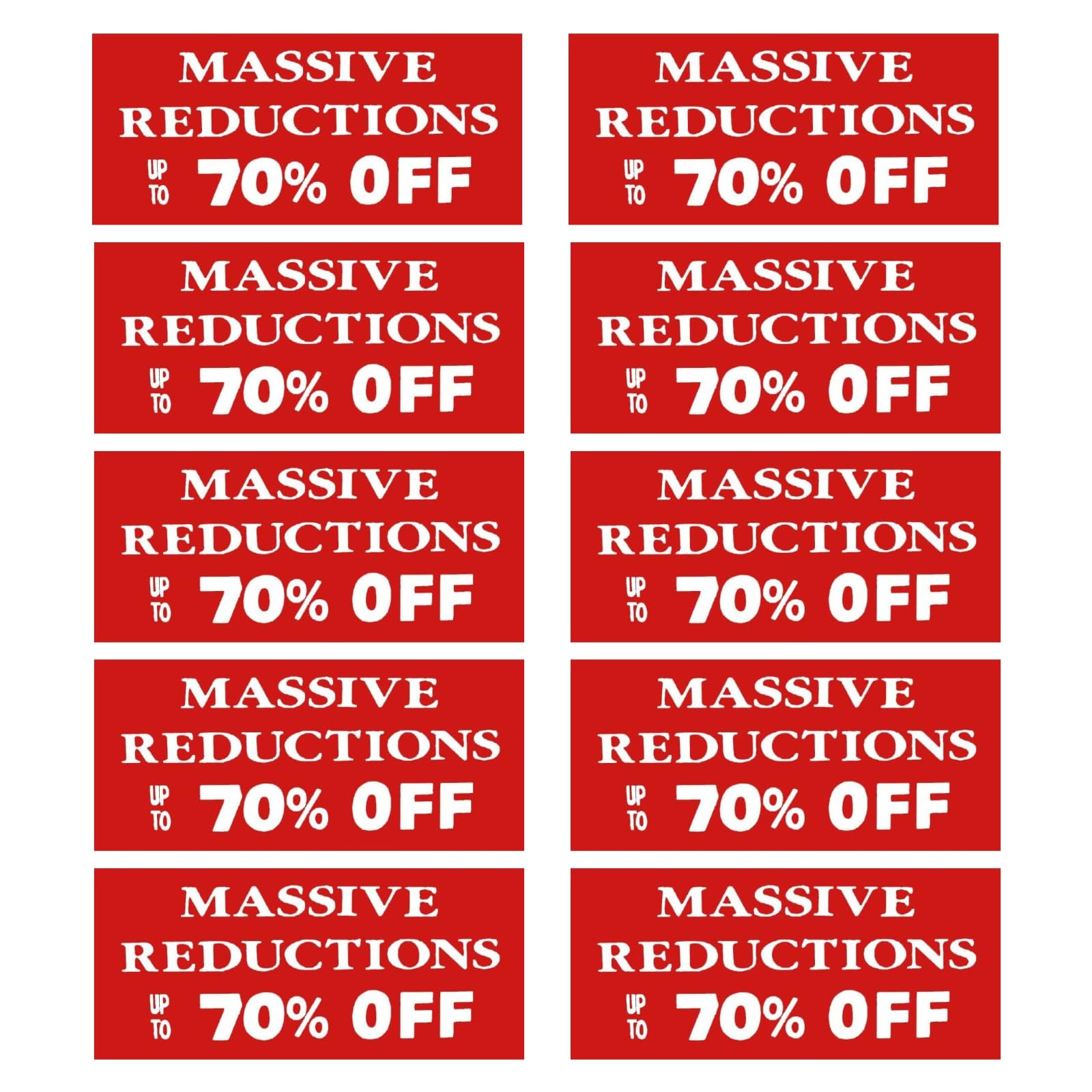 A1 Sale Posters Pack | Eye-Catching Store Display Signs for Retail | Clearance, Discounts, Special Offers, Huge Savings | Bright Colors (10, Massive Reduction upto 70 per Off (120cm x 40cm)) — image 1
