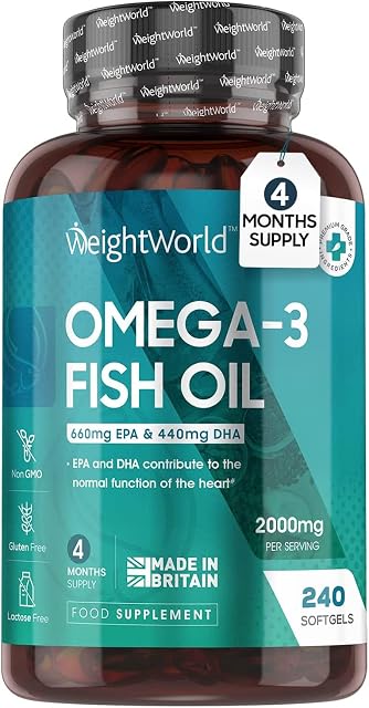 Omega 3 Fish Oil 2000mg in Triglyceride Form, 660mg EPA & 440mg DHA (4 Month Supply) - Burp Free Alternative to Cod Liver Oil Capsules - High Strength Omega 3 Fish Oil Capsules - Made in The UK