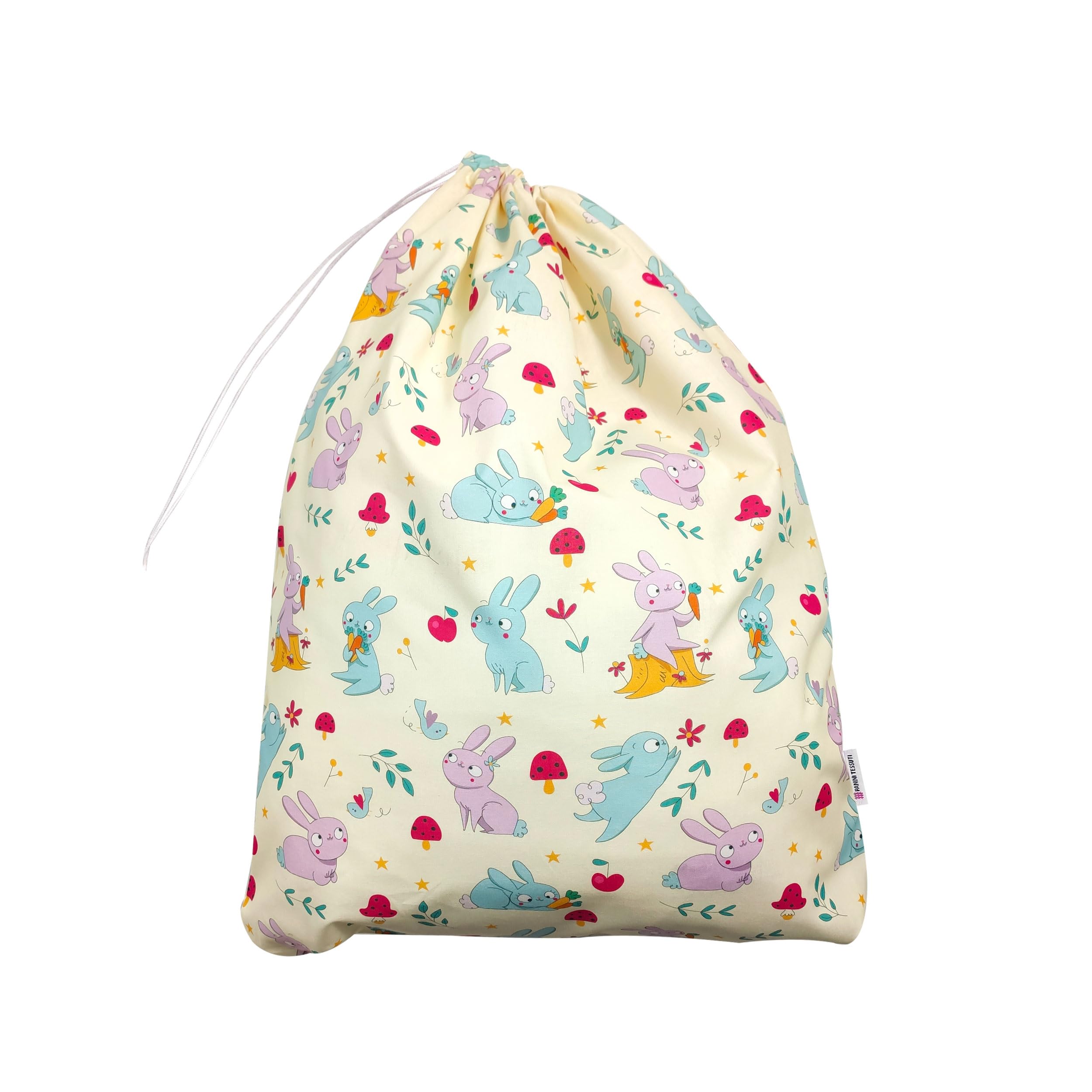 Set Asilo Coniglietti, Sacco nanna e sacchetto ricamato per Bimbo e Bimba da 2 a 6 Anni per la nanna e il riposino - Tessuto Trapuntato 100% Cotone - Made in Italy