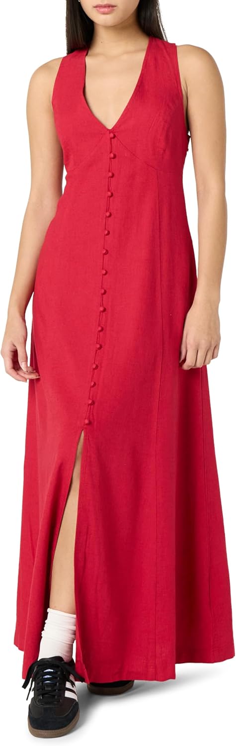 The Drop Women's Blanca Linen Button-Front V-Neck Maxi Dress