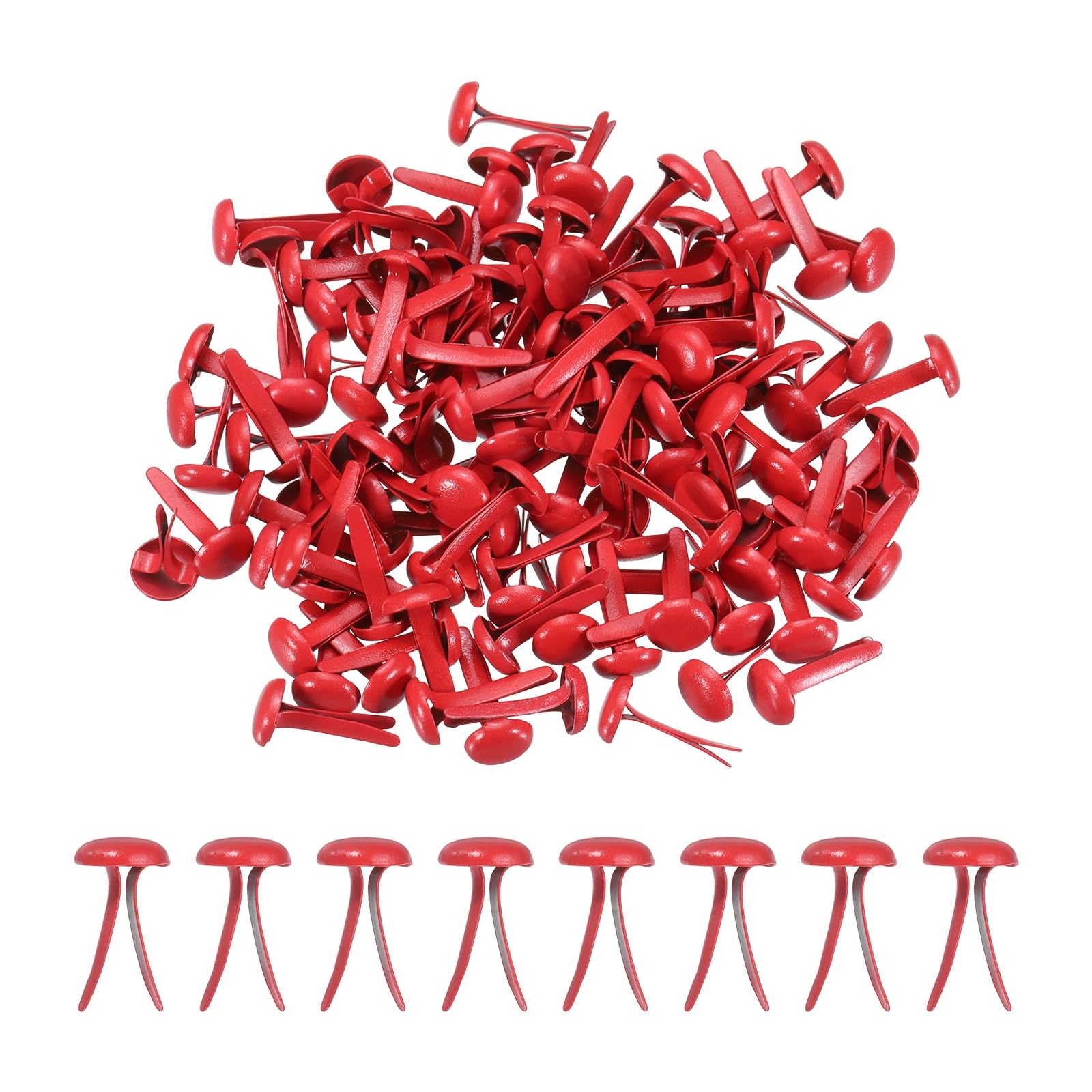 PATIKIL 120 Pcs Brads Paper Fasteners, 8 x 4.5 mm Metal Round Head Split Pins, Prong Brads for Scrapbooking Leather Craft Decorative DIY Supplies, Red