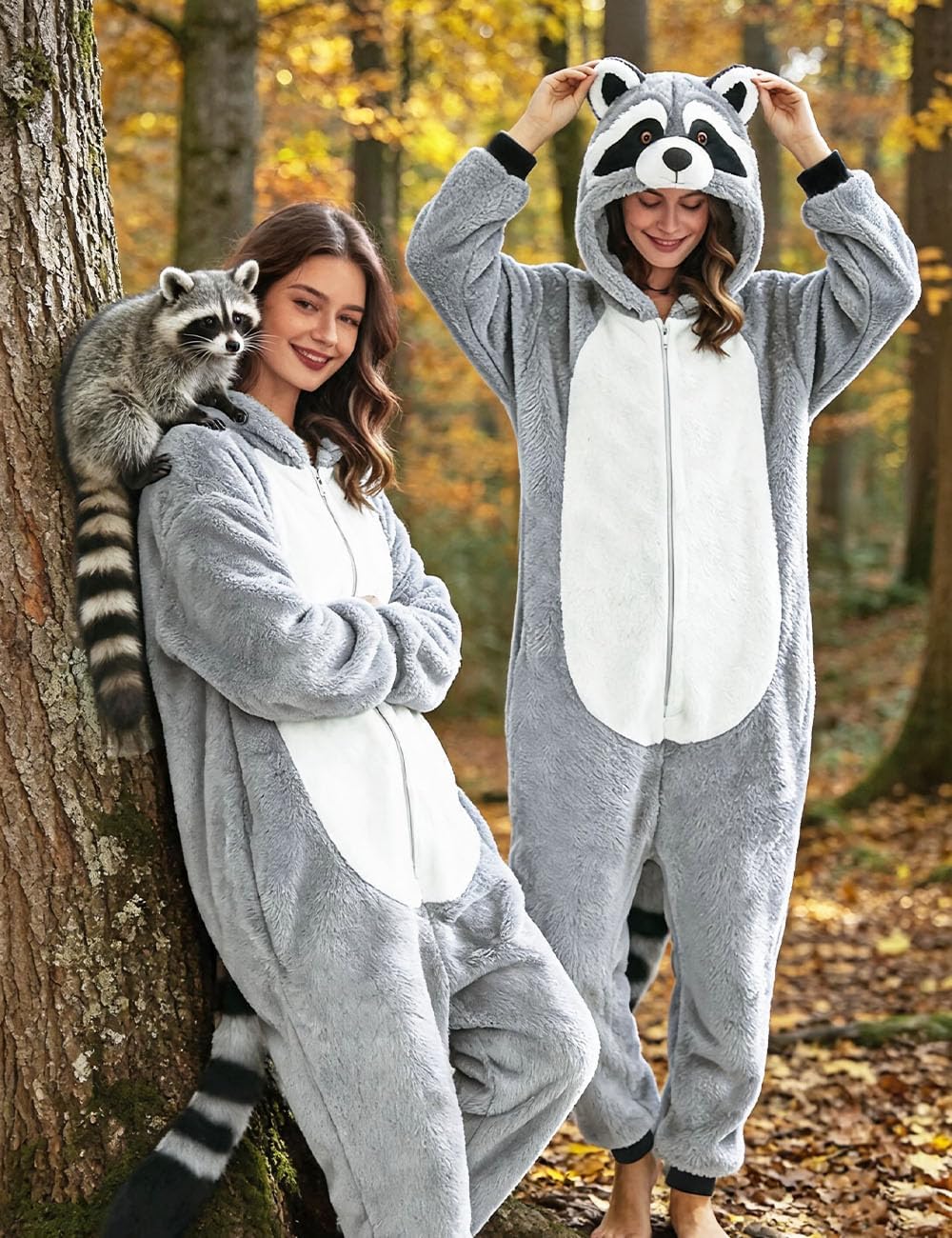 Raccoon Costume,Adult Raccoon Onesie Animal Halloween Cosplay Costume Women Men