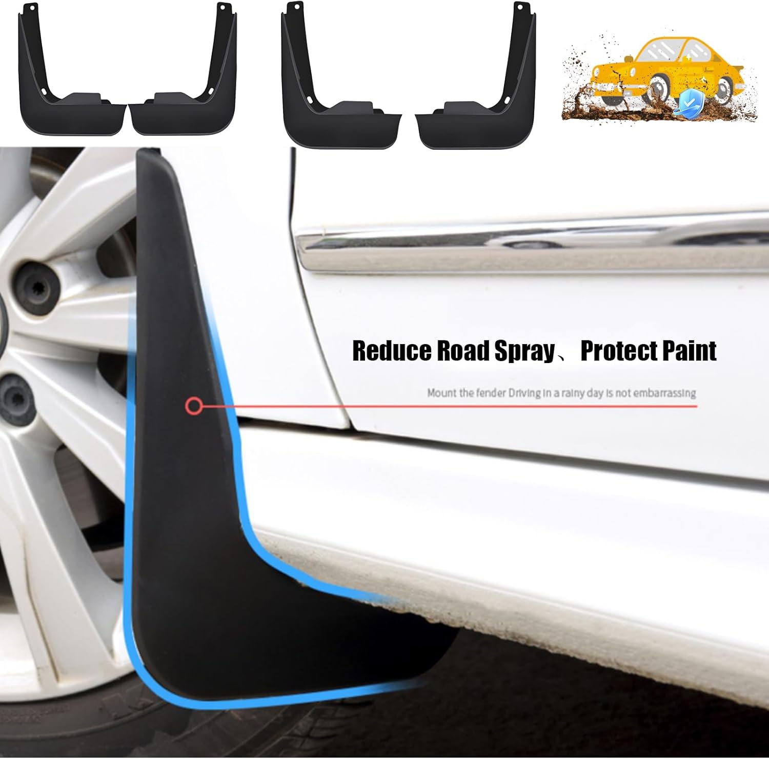 Compatible with Elantra 2023-2025 4Pcs Car Mud Flaps No Drill Splash Guard All Weather Waterproof Anti-Scratch Vehicle Tire Protector Mudflaps Mudguard Fender with Car Wash Towel
