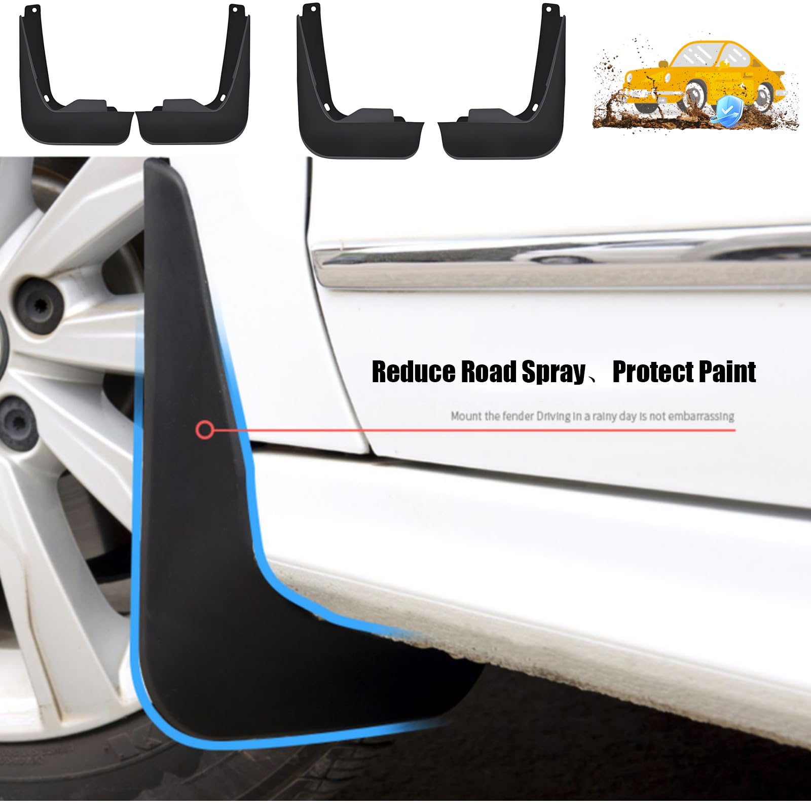 Lot de 4 bavettes garde-boue de voiture sans perçage compatibles avec Land Rover Defender 90/110 2020-2025 - Imperméables et anti-rayures - Accessoires extérieurs de voiture
