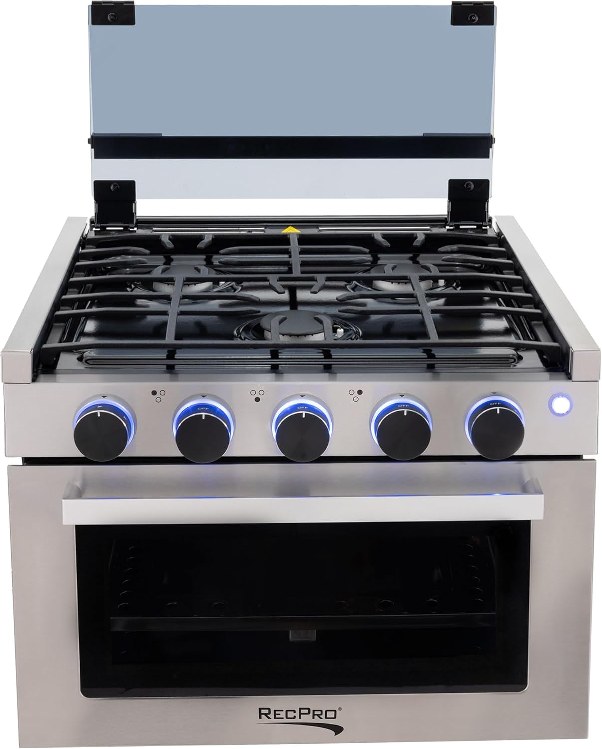 RecPro RV Stove Stainless Steel Finish | Gas Range 17" Tall | 6500 and 8000 BTU Three Burner | 7100 BTU Oven with 1.24 Cu. Ft. Capacity | Optional Range Hood
