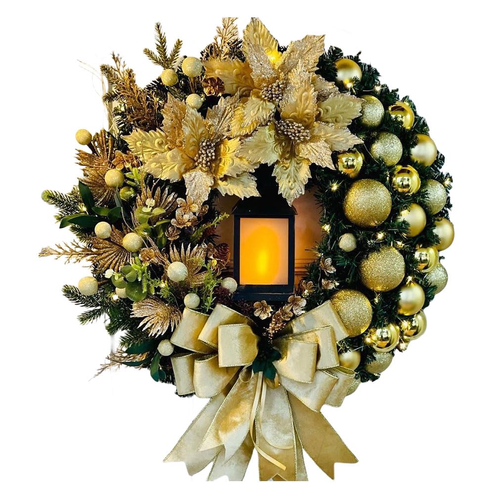 Clbdress Gold Christmas Lighting Wreath Large Decorative Garland Party Decor Props (45Cm )