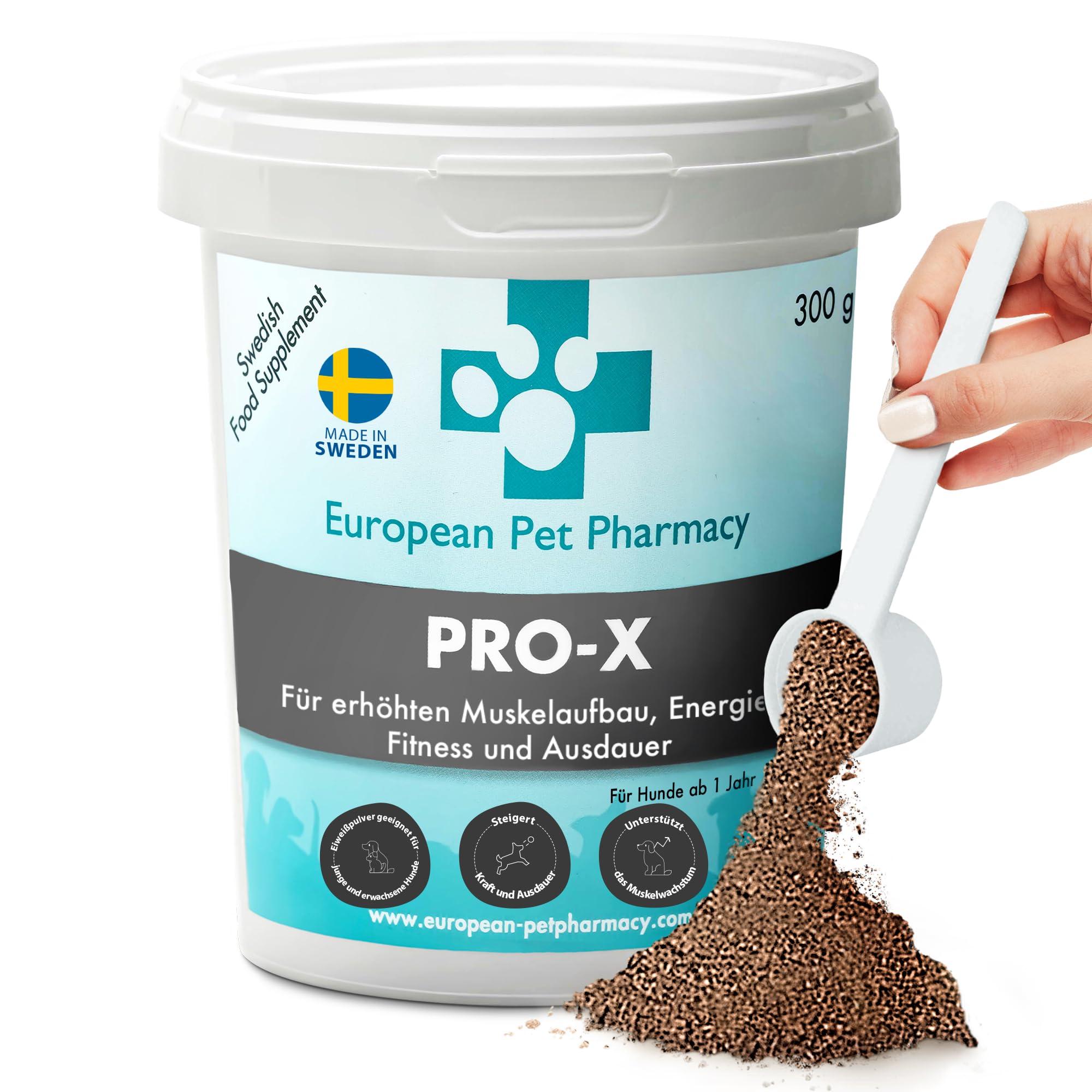 Pro-X Getreidefreies Hypoallergenes Nahrungsergänzungsmittel Hund aus Getrockneten Insekten von European Pet Pharmacy–insekten protein hund–Proteinpulver für den Muskelaufbau – Ab 1 Jahr – 300g Pulver