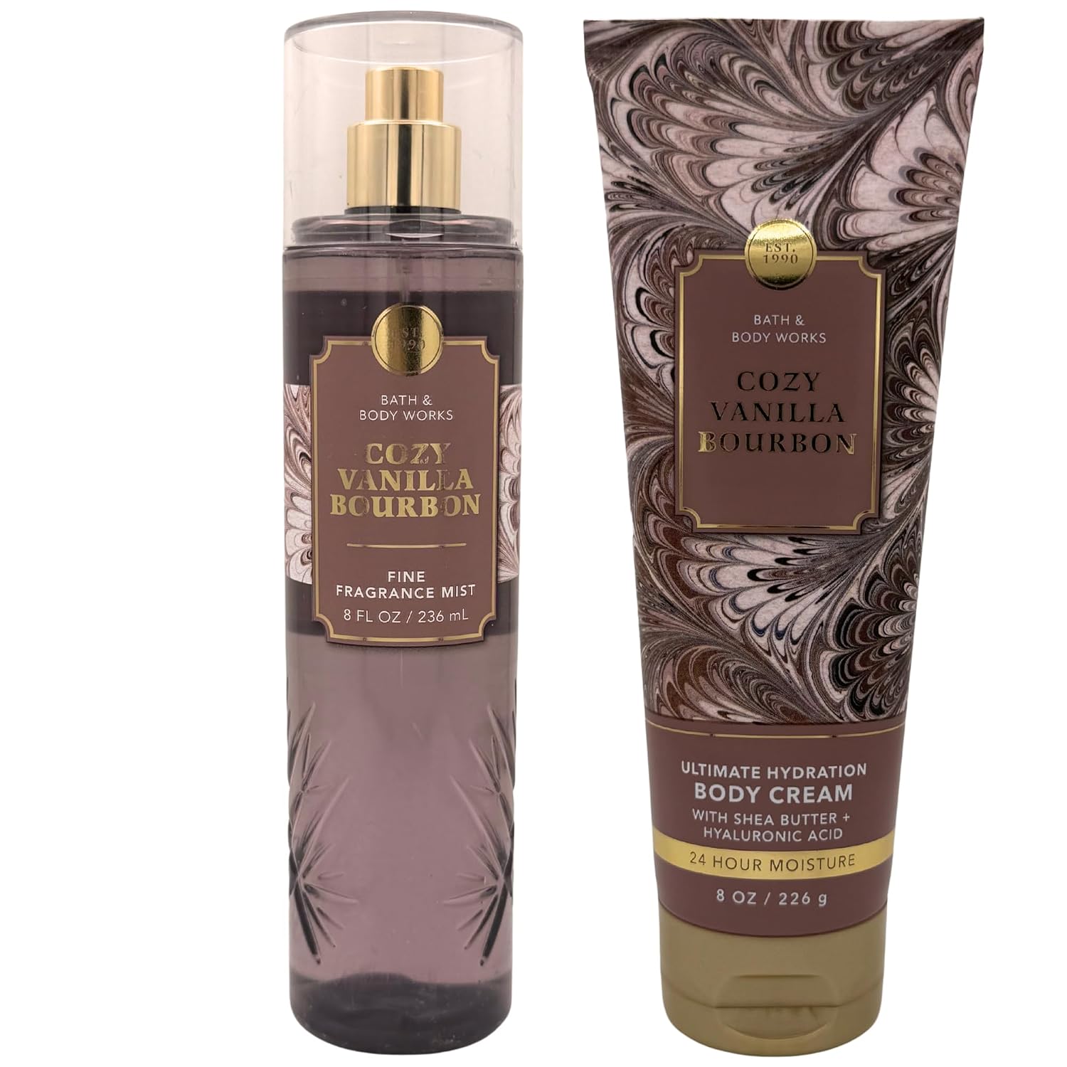 Cozy Vanilla Bourbon Bath Body 2-Piece Bundle | Ultimate Hydration Body Cream and Fine Fragrance Mist ( New Packaging)