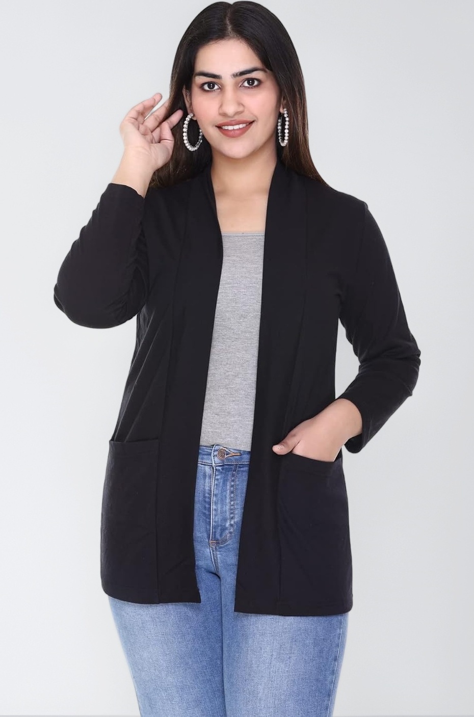 Women Cotton blend Open Neck Shrug