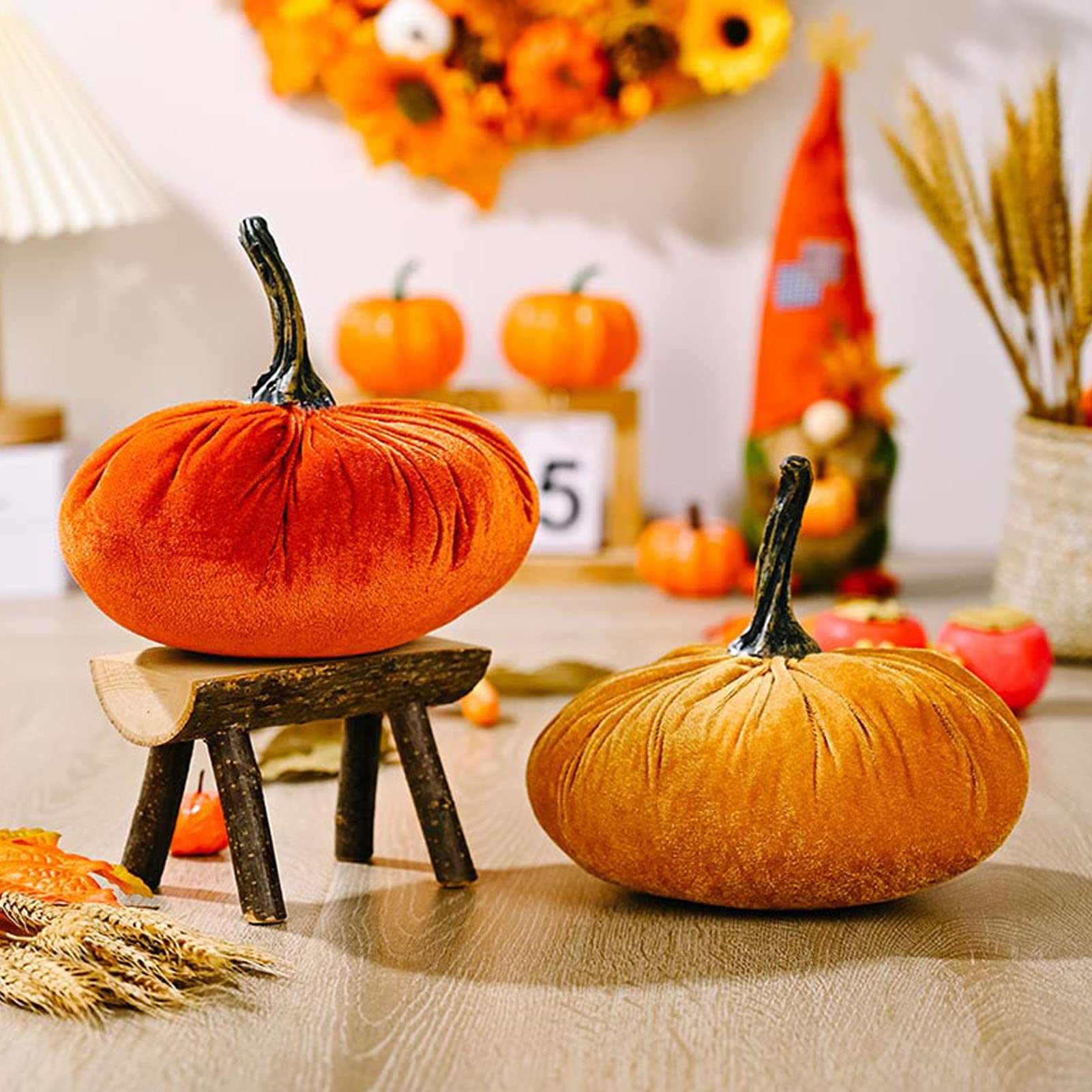 Zucca Decorativa Autunnale In Velluto - Centrotavola Halloween E Ringraziamento - Realistica E Morbida - Foto 13